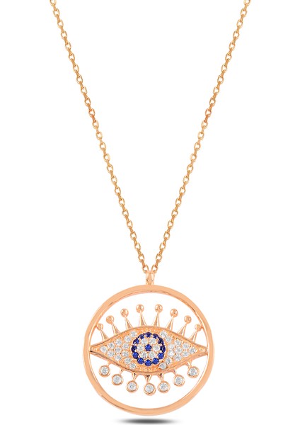 Htc Gümüş Kolye Zirkon Taşlı Yuvarlak Nazarlıklı Göz Kadın Gümüş Kolye