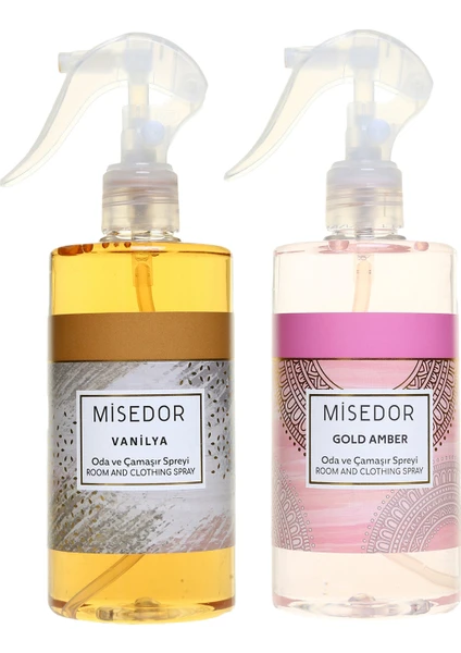 2 Li Set Gold Amber ve Vanilya Oda Kokusu ve Çamaşır Spreyi 330 ml