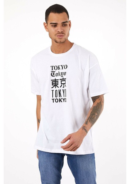 Twentyone Erkek Tokyo Baskılı Oversize T-Shirt