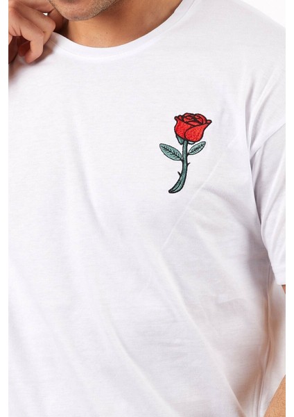 Twentyone Erkek Oversize Gül Nakışlı T-Shirt