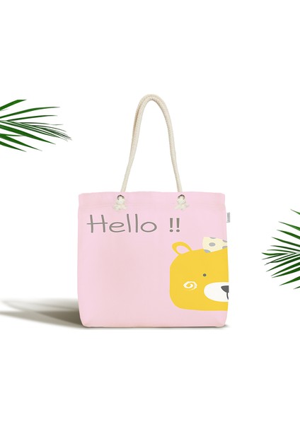 Bebek Çantası - Sarı Ayıcık Hello Motifli Kumaş Çanta