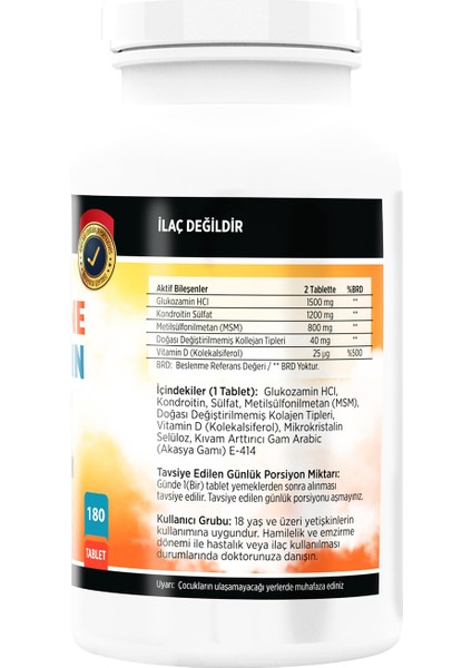 Glukosamine Kondroitin Msm  Vitamin D 180 Tablet