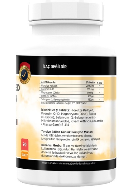 Hidrolize Kollajen Collagen Coenzyme Biotin Selenium Magnezyum 90 Tablet