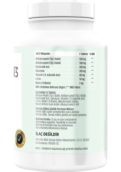 Collagen Peptides Tip 1-3 Balık Kolajeni ( 2 KUTU180 Tablet ) fiyatları