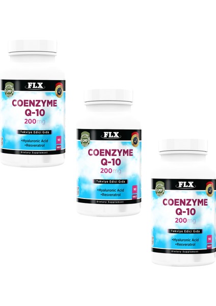 Koenzim Coenzyme Q-10 200 Mg Hyaluronik Asit Resveratrol ( 3 Kutu 90 Tablet )