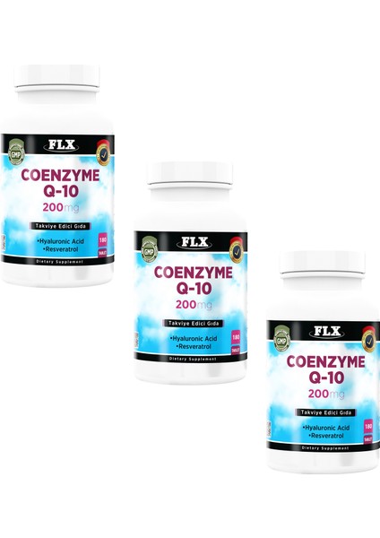 Coenzyme Koenzim Q-10 200 Mg Hyaluronik Asit Resveratrol ( 3 Kutu 180 Tablet )