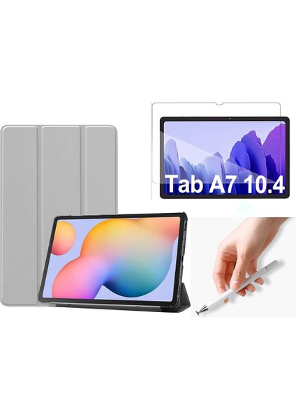 Samsung Galaxy Tab A7 T500 Uyumlu Smart Cover Tablet Kılıfı + Ekran Koruyucu + Disk Uçlu Dokunmatik Kalem