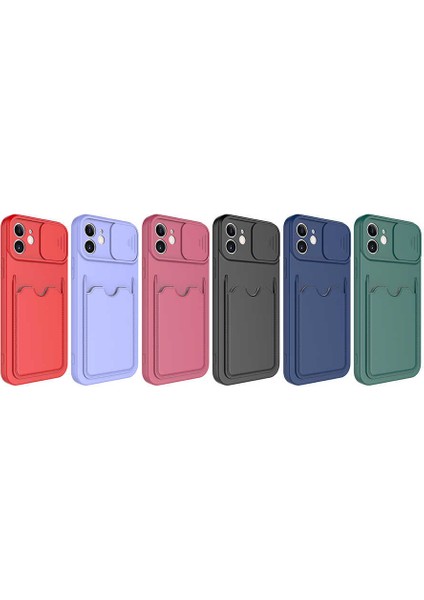 Apple iPhone 12 Kamera Korumalı Kartlık Detaylı Silikon Kılıf Kartix Kapak