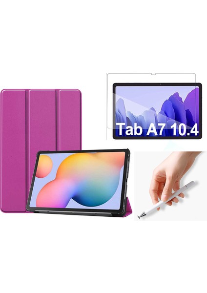 Samsung Galaxy Tab A7 T500 Uyumlu Smart Cover Tablet Kılıfı + Ekran Koruyucu + Disk Uçlu Dokunmatik Kalem