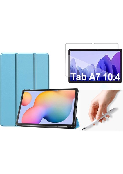 Samsung Galaxy Tab A7 T500 Uyumlu Smart Cover Tablet Kılıfı + Ekran Koruyucu + Disk Uçlu Dokunmatik Kalem