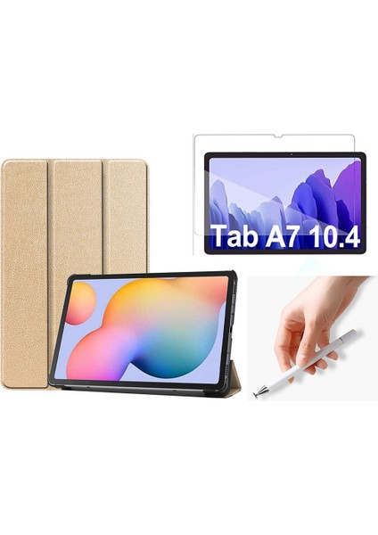 Samsung Galaxy Tab A7 T500 Uyumlu Smart Cover Tablet Kılıfı + Ekran Koruyucu + Disk Uçlu Dokunmatik Kalem