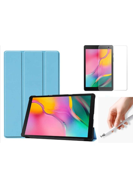 Samsung Galaxy Tab A 8" 2019 T290 Uyumlu Smart Tablet Kılıfı + Ekran Koruyucu + Disk Uçlu Dokunmatik Kalem