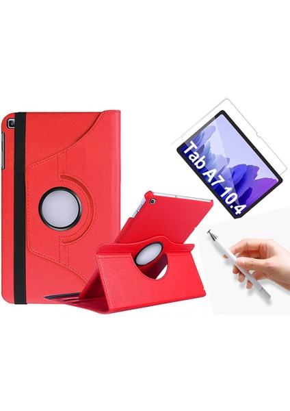 Samsung Galaxy Tab A7 T500 Uyumlu 360 Rotating Stand Deri Kılıf + Ekran Koruyucu + Dokunmatik Kalem