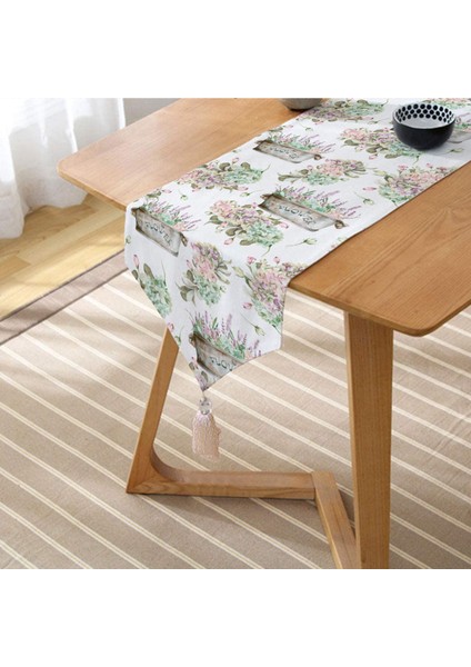 Real Homes Flower & Çiçek Demetleri Özel Tasarım Dijital Baskılı Dekoratif Püsküllü Şönil Üçgen Runner fiyatları