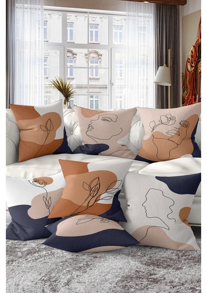 Real Homes 7'li Onedraw Pastel Renkli Özel Tasarım Dijital Baskılı Kırlent Kılıfı Seti