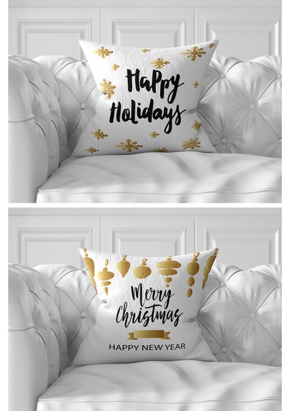 Real Homes 7'li Gold Detaylı Mery Chrismas Temalı Dijital Baskılı Kırlent Kılıfı Seti modelleri