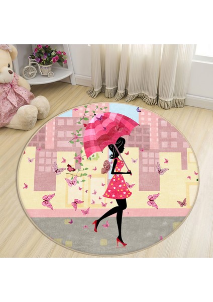 Bebişim Şemsiyeli Kız Yuvarlak Çocuk Halısı