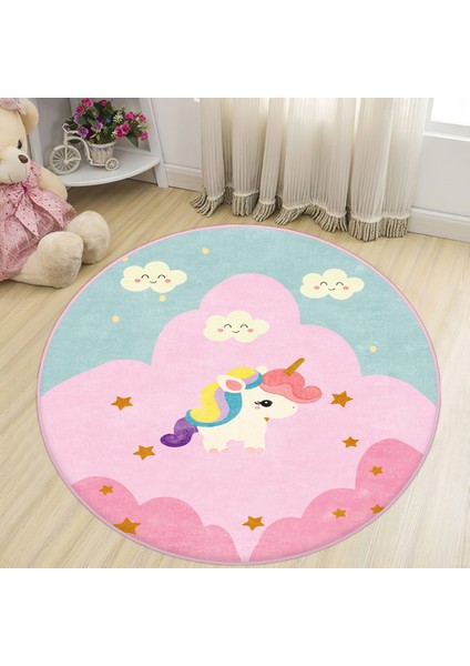 Bebişim Sevimli Unicorn Yuvarlak Çocuk Halısı