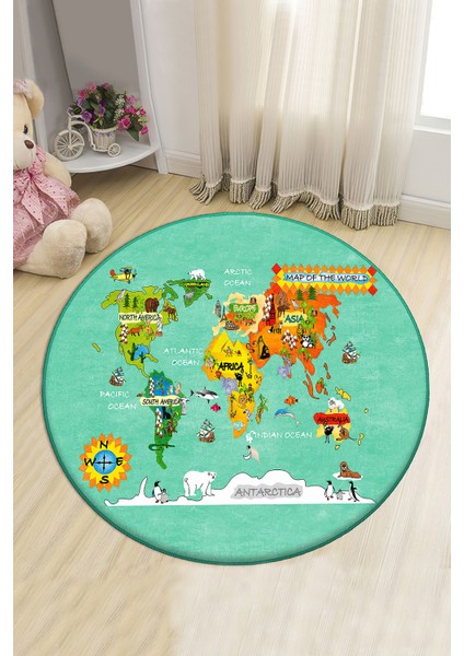 Bebişim Eğitici Harita Yuvarlak Çocuk Oyun Halısı