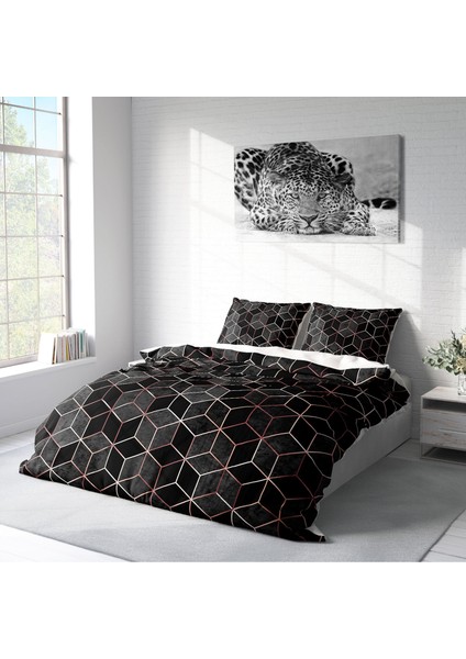 Gold Cube 3D Pamuk Saten Çift Kişilik Nevresim Takımı