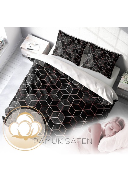 Gold Cube 3D Pamuk Saten Çift Kişilik Nevresim Takımı fırsatları