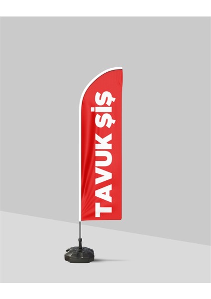 Tavuk Şiş Yazı Baskılı Yelken Bayrak + Direk + Duba - Set Halinde - 75 x 200 cm