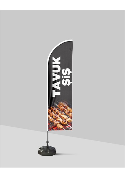 Tavuk Şiş Görsel Baskılı Yelken Bayrak + Direk + Duba - Set Halinde - 75 x 200 cm
