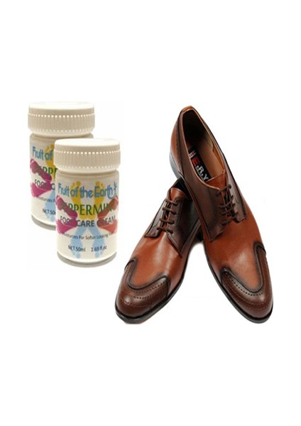 Taba Renkli Erkek Ayakkabı ve Foot Care Cream 50 ml Ayak Bakım Kremi Nane Ferahlığı ve Kokusu 2 Ad