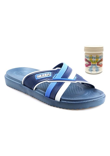 Gzr Erkek Mavi Plaj Banyo Havuz Günlük Terlik 50ML Nane Ferahlığı Topuk Çatlağı ve Nasır Giderici Krem