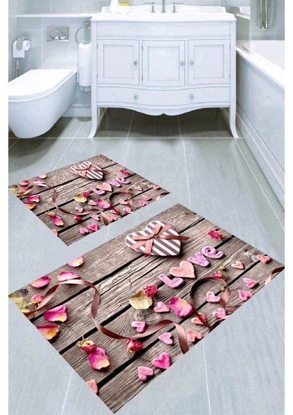 Kaymaz Taban Yıkanabilir 2'li Banyo Paspası (50X60 cm - 60X100 Cm) BRC5186