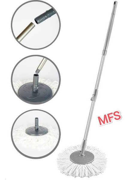 Tüm Döner Temizlik Kovaları ile Uyumlu 360 Derece Döner Sap ve Mop Seti Mikrofiber Mop