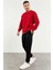 Kırmızı-Siyah Erkek Casual O Yaka Oversize Lastik Paça Eşofman Takımı - 85120 1