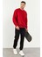 Kırmızı-Siyah Erkek Casual O Yaka Oversize Lastik Paça Eşofman Takımı - 85120 5