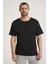 Oversize Yuvarlak Yaka Siyah Erkek Tişört, %100 Pamuk Kumaş Tshirt Etekte Kurukafa 1