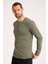 %100 Pamuk Yüksek Kalite Normal Fit Erkek Tişört, Yağ Yıkama (Dirty Oil) Uzun Kollu Yeşil Tshirt 1