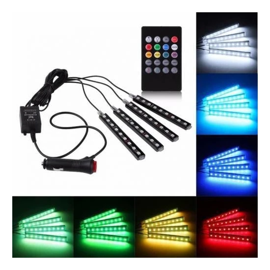 Güse Oto Ayak Altı Rgb Kumandalı 12 LED Sese Müziğe Duyarlı Araç Içi Neon LED