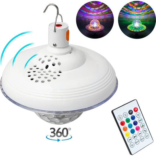 Powermaster PM-4193 Bluetooth Destekli Animasyonlu 8 W Kumandalı Şarjlı Ufo Tip Disko Topu