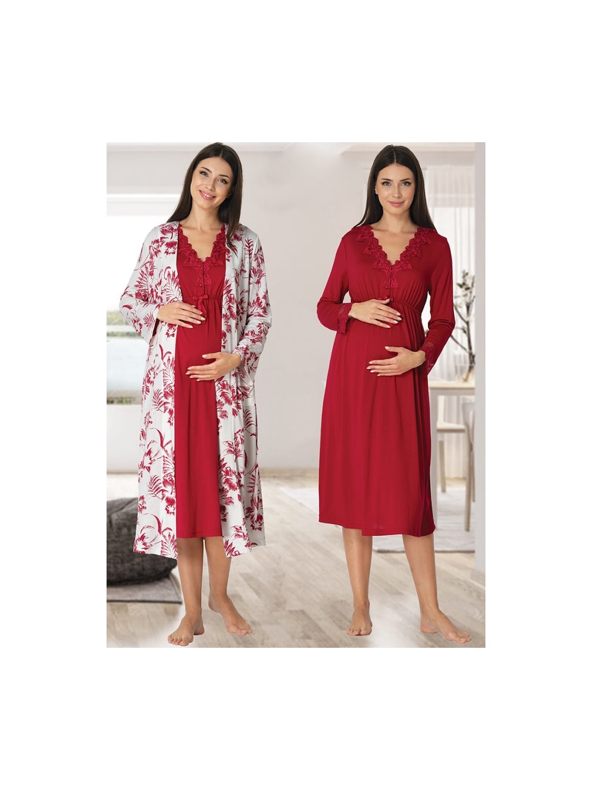Hamile Çarşısı Effort 8095 Vişne Sabahlıklı Lohusa Gecelik Takımı