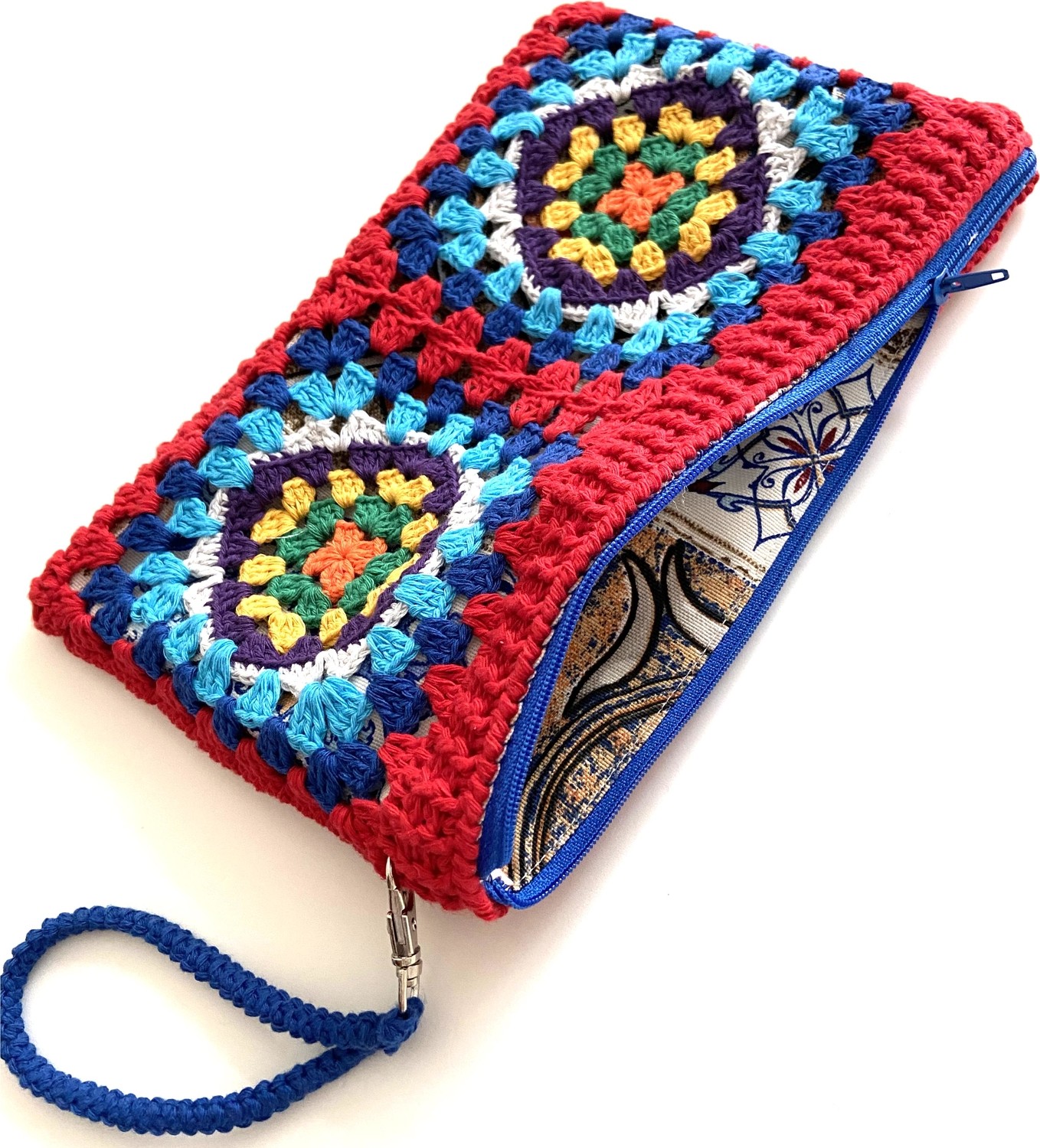 Pafuli El Örgüsü Kroşe Kırmızı Clutch Çanta görsel 2