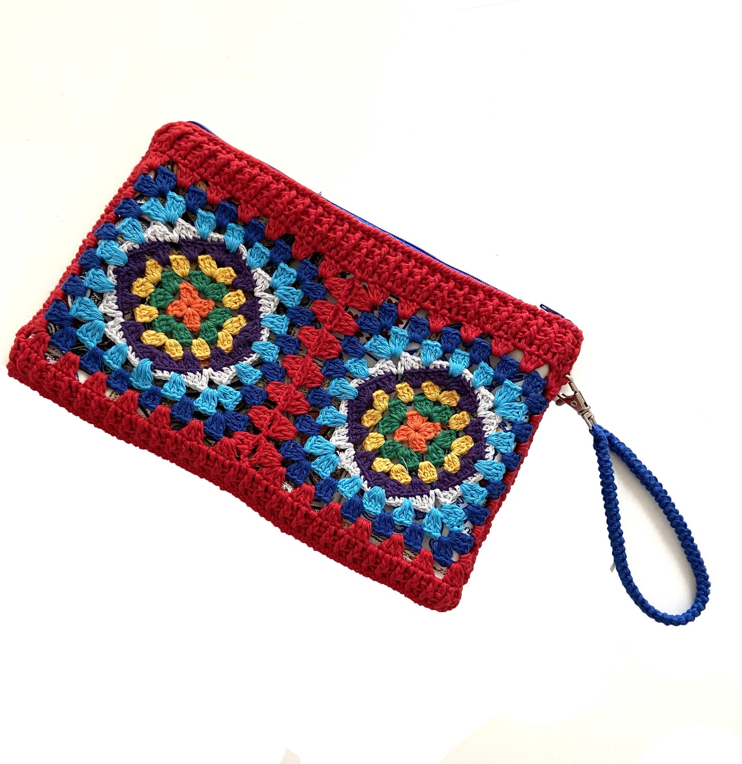 Pafuli El Örgüsü Kroşe Kırmızı Clutch Çanta görsel 3