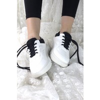 Sweet Girl Modalena Kadın Spor Ayakkabı Bağcıklı Siyah Beyaz Suni Deri Life Style