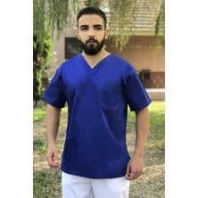 Candaş Tekstil Grey Red Saks Mavi V Yaka Cerrahi Tek Üst Forma