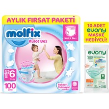 Molfix Külot Bez 6 Beden Ekstra Large Aylık Fırsat Paketi 100'LÜ + Evony Maske 10'lu