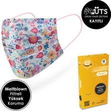 Mutlu Maske Meltblown Filtreli 3 Katlı Bahar Çiçekleri Desenli Tek Kullanımlık Cerrahi Maske 10'Lu