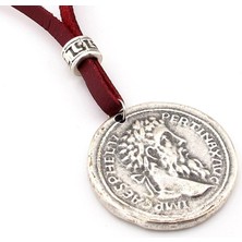 Solfera Dionysos Greek Sikke Metal Bordo Deri Erkek Kolye Q0386