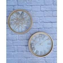 Markakanvas Altın(Gold) Renk Metal Kasalı Mermer Desenli  Duvar Saati  ve Tablo