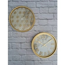 Markakanvas Altın(Gold) Renk Metal Kasalı Mermer Desenli  Duvar Saati  ve Tablo