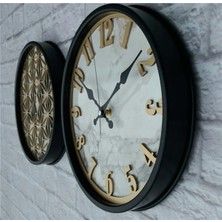 Markakanvas Siyah Metal Kasalı Mermer Desenli  Duvar Saati  ve Tablo