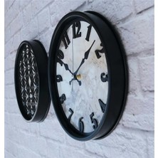 Markakanvas Siyah Metal Kasalı Mermer Desenli  Duvar Saati  ve Tablo