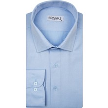 Süvari Dar Kesim Armür Desenli Mavi  Erkek Gömlek